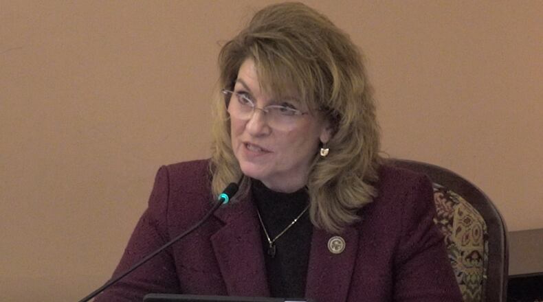 State Rep. Jennifer Gross, R-West Chester, asking questions during testimony on House Bill 12 in the Ohio House Health Committee meeting on May 7, 2025. Gross is a sponsor of the bill and also promoted a similar policy that was unsuccessful under the last General Assembly. COURTESY OF THE OHIO CHANNEL