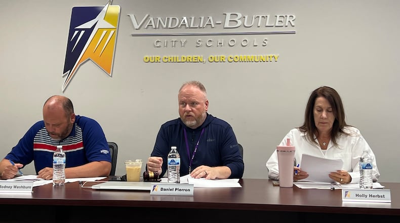 The Vandalia-Butler school board met in special session Thursday to consider tax levy request options for the November election. AIMEE HANCOCK/STAFF