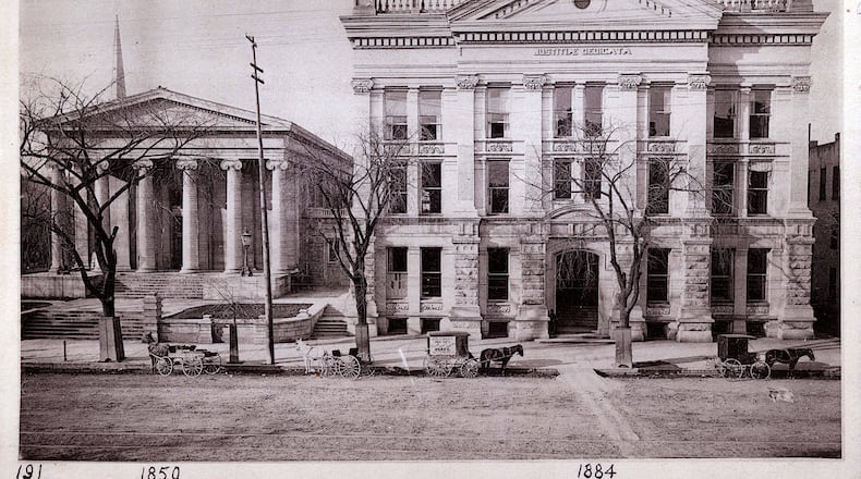 Dayton's old court house (left) opened in 1850 and the new court house opened in 1884. DAYTON METRO LIBRARY / LUTZENBERGER PICTURE COLLECTION