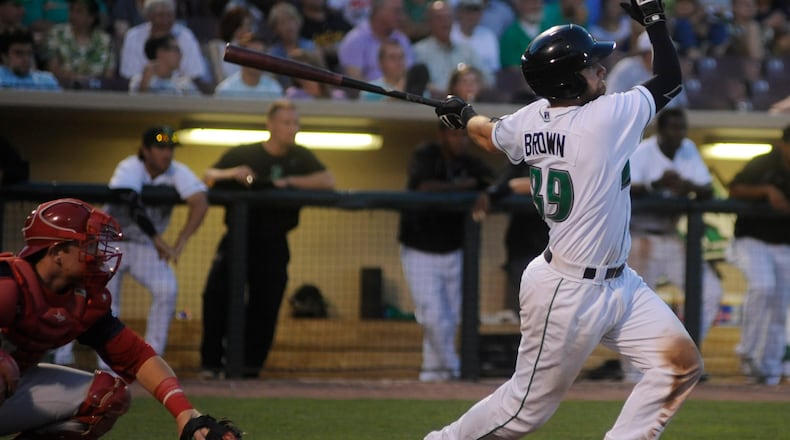 Dayton’s Cassidy Brown unloads during a game vs. the Peoria Chiefs (Cardinals) at Dayton’s Fifth Third Field on Wednesday, July 19, 2017. MARC PENDLETON / STAFF