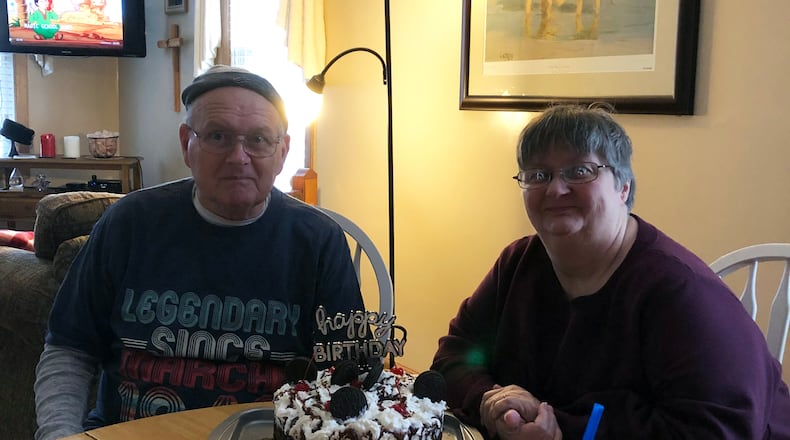 Larry Taylor (left) celebrates a joint birthday with his wife Teresa in March of 2019. CONTRIBUTED