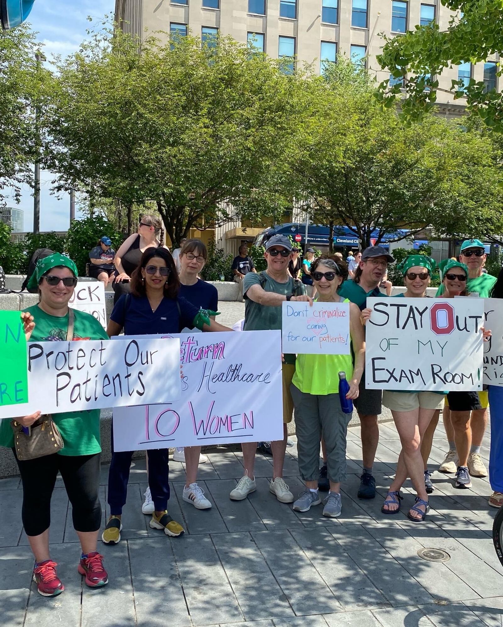 A group of Ohio physicians protested the overturning of abortion rights.