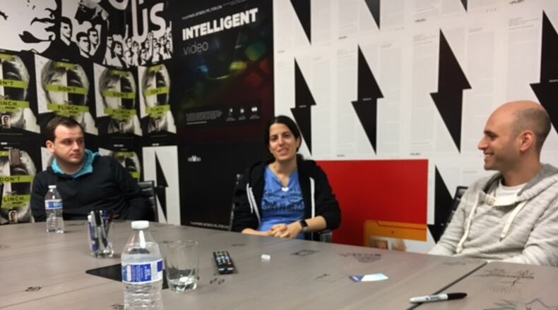 Krush technologists and product developers talk about what it’s like to work in Dayton in a photo from December 2016. From left, Matt Donovan, Neta Iser and Omer Kaplan. THOMAS GNAU/STAFF