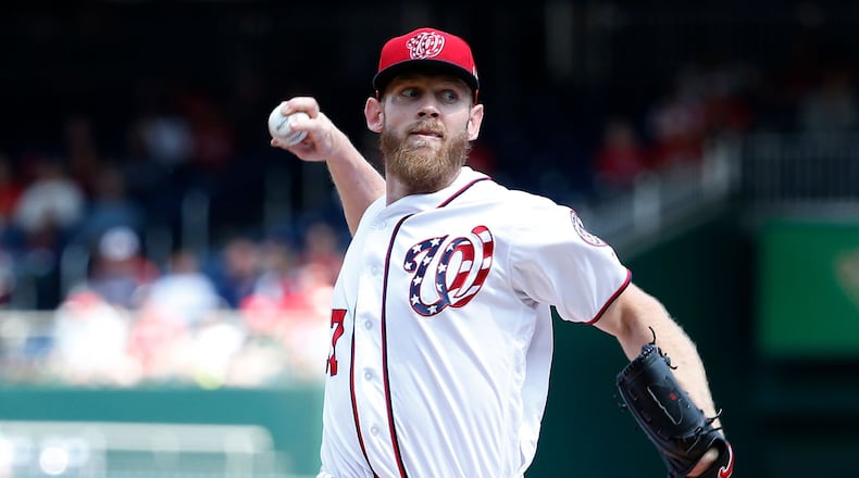 Stephen Strasburg pitched eight shutout innings Sunday.