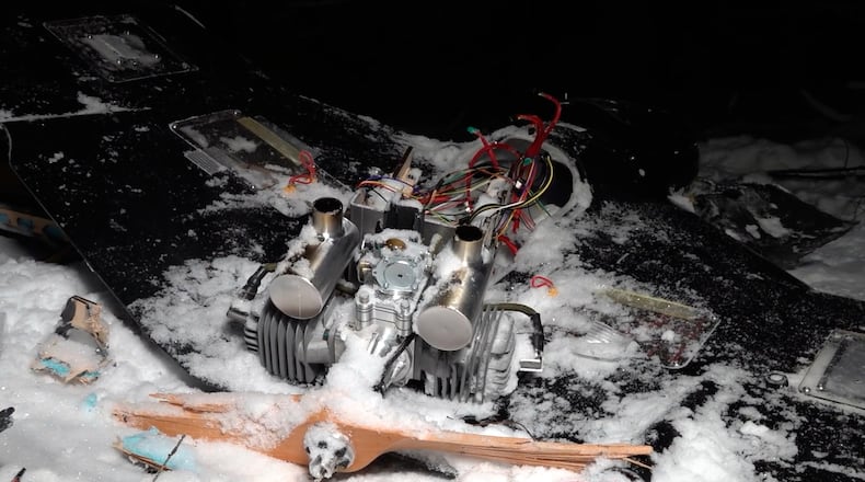 This image made from undated video provided by the Russian Defense Ministry Press Service on Wednesday, Dec. 31, 2025, shows a downed drone at an undisclosed location that it said was one of the Ukrainian drones involved in an alleged attack on a residence of President Vladimir Putin this week – a claim Kyiv has denied as a "lie". (Russian Defense Ministry Press Service via AP)