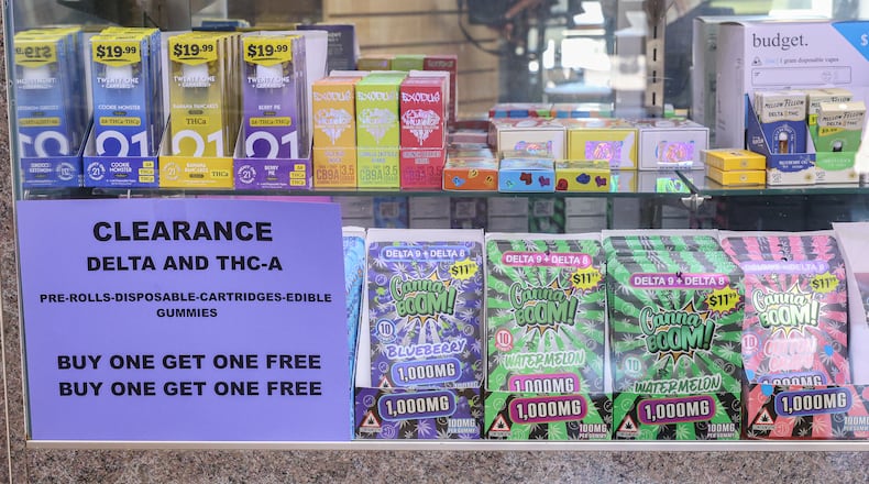 Local smoke shops, like Smoker's Saver on South Smithville Road, were offering deep discounts for the hemp-derived THC products following a now-blocked executive order from Gov. Mike DeWine that banned the products outright. BRYANT BILLING / STAFF