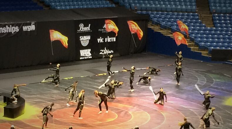 The Miamisburg High School team performing at the Winter Guard International on Wednesday, April 7, 2016. (Darin Pope/Staff)