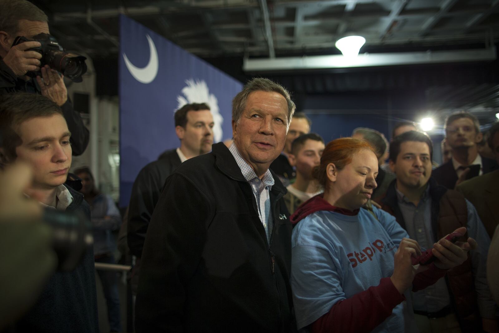 Gov. John Kasich of Ohio campaigns aboard the USS Yorktown in Mount Pleasant, S.C., Feb. 19, 2016. South Carolina Republicans vote in their presidential primary on Saturday. (Stephen B. Morton/The New York Times)