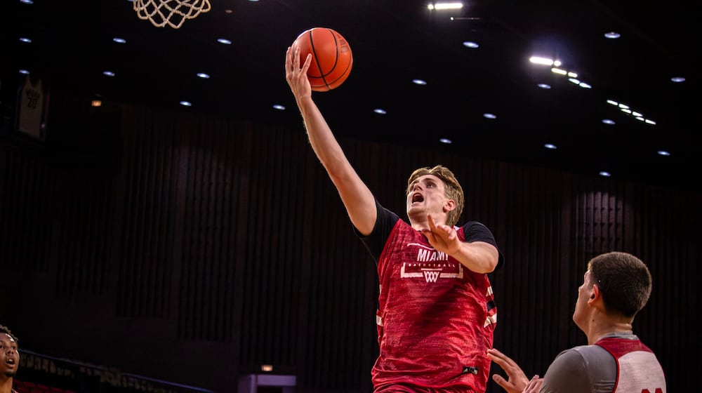 Almar Atlason, the Miami RedHawks’ new 6-foot-8 junior forward who transferred from Bradley University, is originally from Reykjavik, Iceland.  In two seasons with Bradley, he played in 71 games, started 31 and averaged 5.2 points and 1.9 rebounds. This summer, when, as a 20 yesar old, he was part of Iceland’s Senior National Team, he was one of the youngest players competing in the 24-team FIBA EuroBasket 2025 Championships. The field included numerous NBA players including such well-known starts as Luka Dončić (Slovenia)  Giannis Antetokounmpo (Greece), and Nikola Jokić (Serbia). LEXI WALTERS / CONTRIBUTED PHOTO