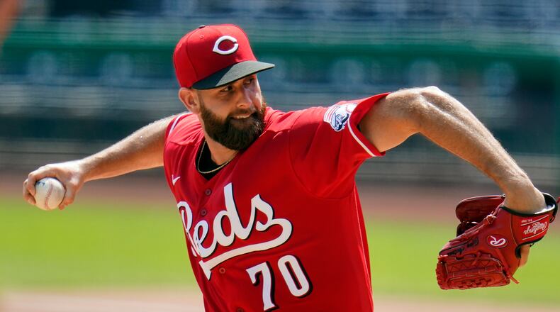 Cincinnati Reds starting pitcher Tejay Antone delivers during the first inning of the team's baseball game against the Pittsburgh Pirates in Pittsburgh, Sunday, Sept. 6, 2020. (AP Photo/Gene J. Puskar)