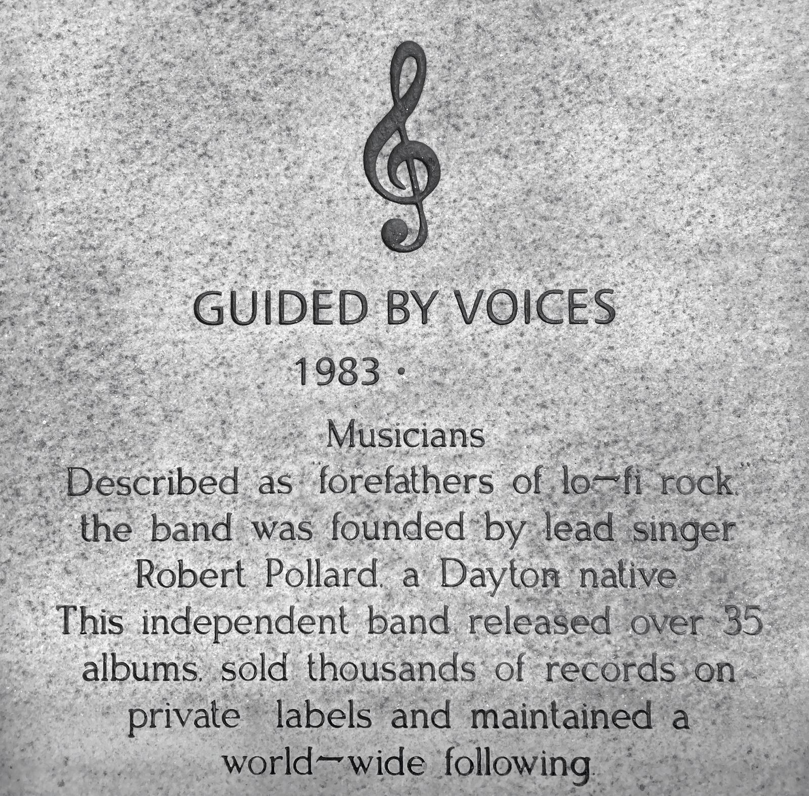 Guided By Voices’ plaque on the Dayton Walk of Fame. The band was inducted in 2022 alongside Phyllis G. Bolds, Neal Gittleman, Roger Glass, A.B. Graham and Sharon Rab. PHOTO BY JOE PATTERSON