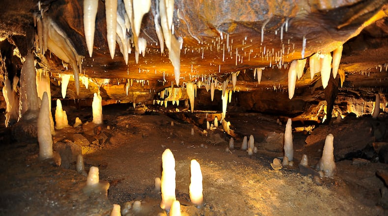 Ohio Caverns with a variety of  stalactites and stalagmites.  Staff photo by Bill Lackey