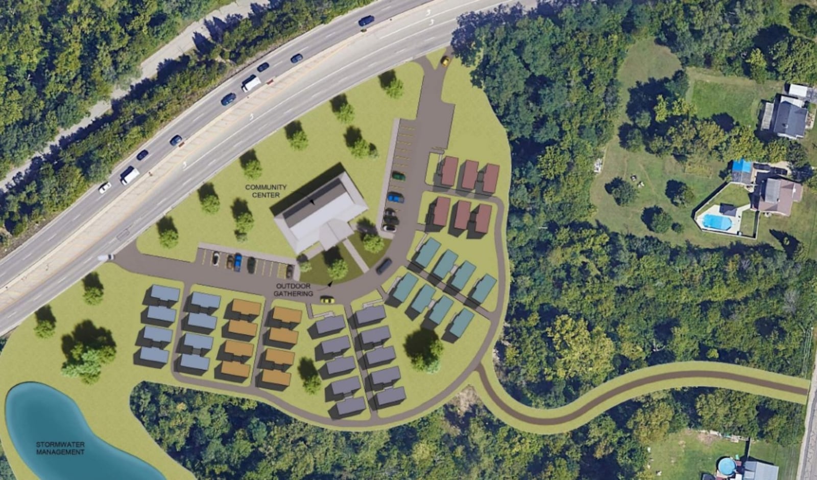 A conceptual site plan for the proposed Beacon Place Village in northeast Dayton. The tiny home village would have 40 units. CONTRIBUTED
