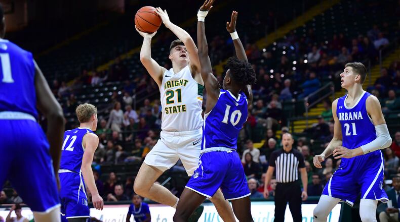 Grant Basile scored 19 points in 17 minutes of action to lead Wright State past Urbana on Wednesday night. Joseph Craven/WSU Athletics