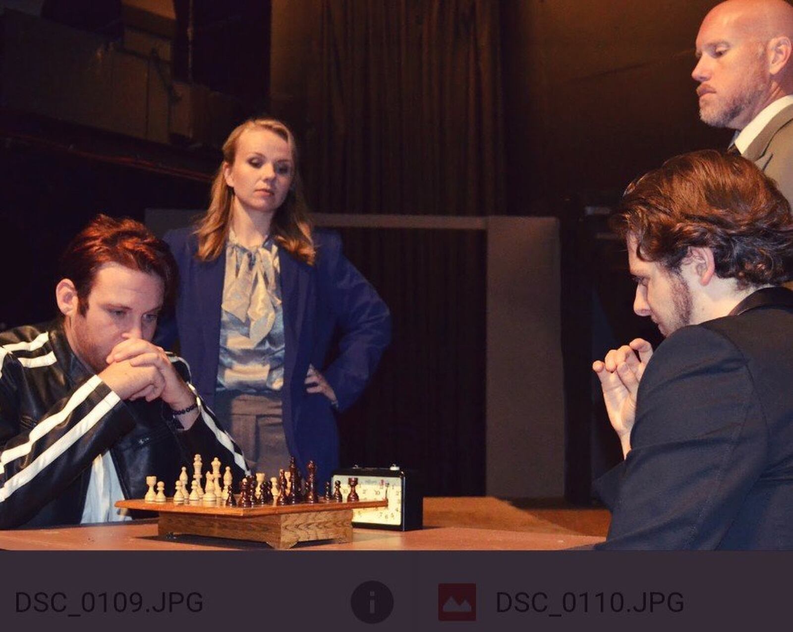From left: TC Schreier (Freddie Trumper), Lindsey Cardoza (Florence Vassy), TJ Montgomery (Antaoly Sergievsky), and Jim Brown (Ivan Molokov) are featured in Playhouse South s 2017 production of "Chess" inside Kettering s Clark Haines Theatre. CONTRIBUTED