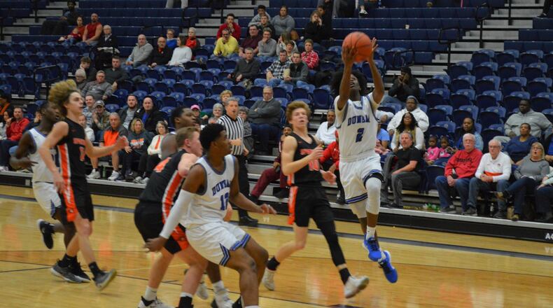 Dunbar’s Sa mai Oglesby goes up for a shot during a Division II sectional tournament game vs. Waynesville at Trent Arena on Friday, Feb. 21, 2020. Eric Frantz/CONTRIBUTED