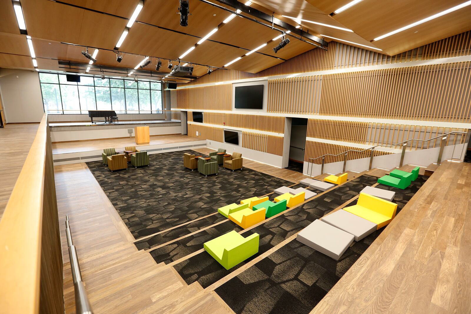 The Eichelberger Forum at Dayton's new Main Library has capacity for 299. The space could be used for town hall forums, author readings, movies, concerts and more. LISA POWELL / STAFF