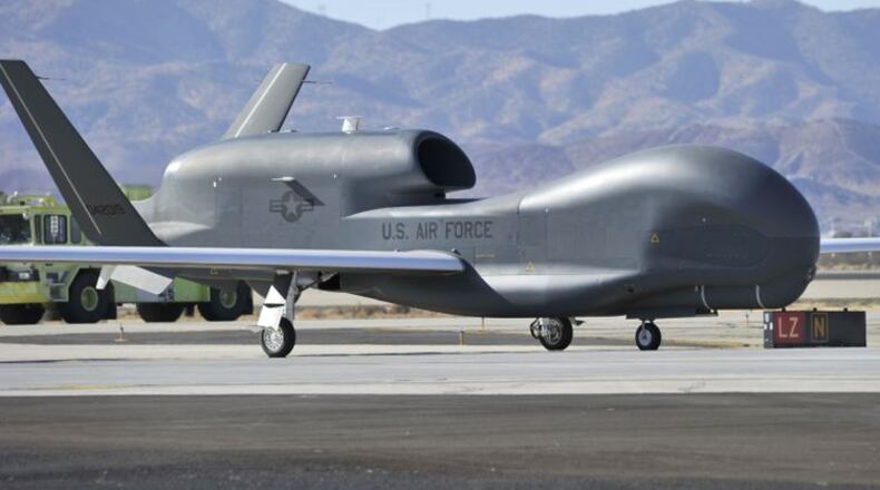 A U.S. Air Force RQ-4 Global Hawk on a runway in Palmdale, California. Northrop Grumman image