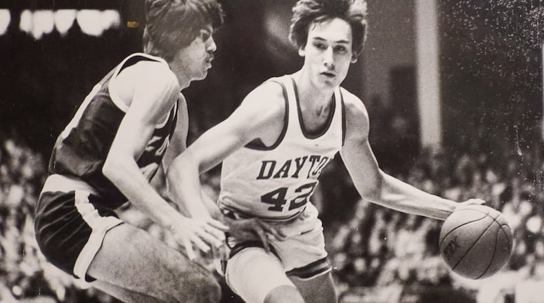 Dayton Flyers basketball. Jim Paxson against Loyola. 1977. COURTESY OF WRIGHT STATE UNIVERSITY, DAYTON DAILY NEWS ARCHIVE