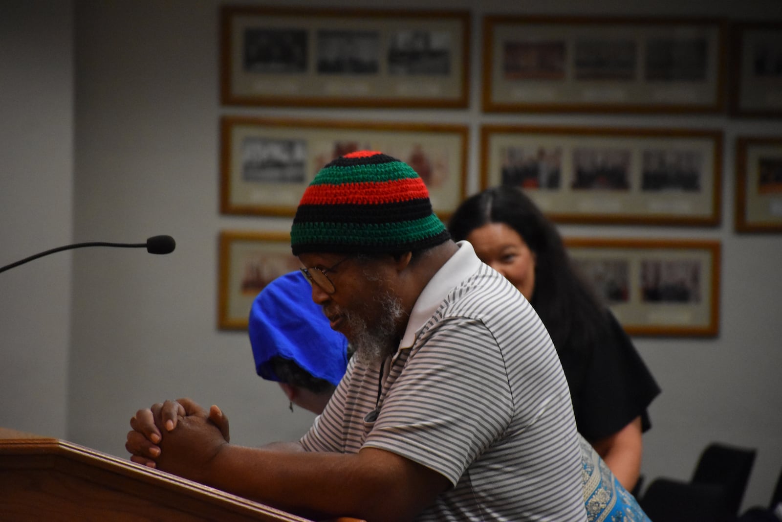 Bishop Richard Cox, with the Clergy Community Coalition, speaks at the Dayton City Commission on Wednesday, Aug. 7, 2024, in support of a proposed levy for a new public hospital. CORNELIUS FROLIK / STAFF