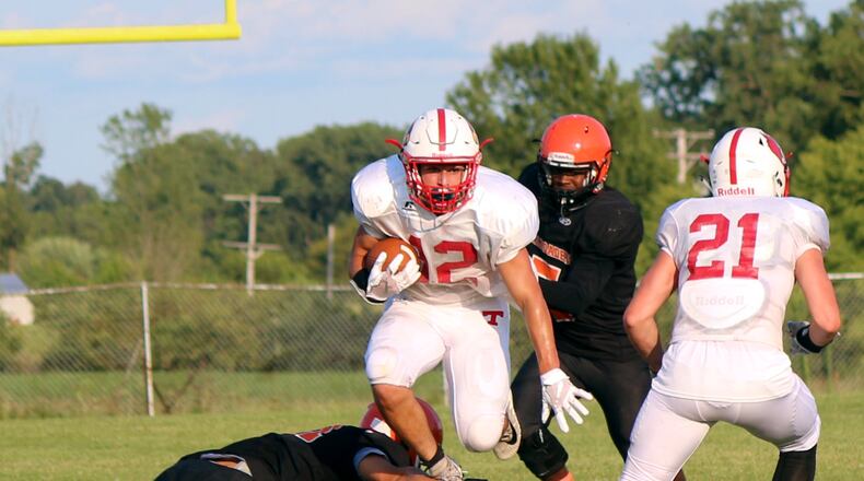 Triad running back Dylan Rice during a recent scrimmage. Greg Billing/CONTRIBUTED