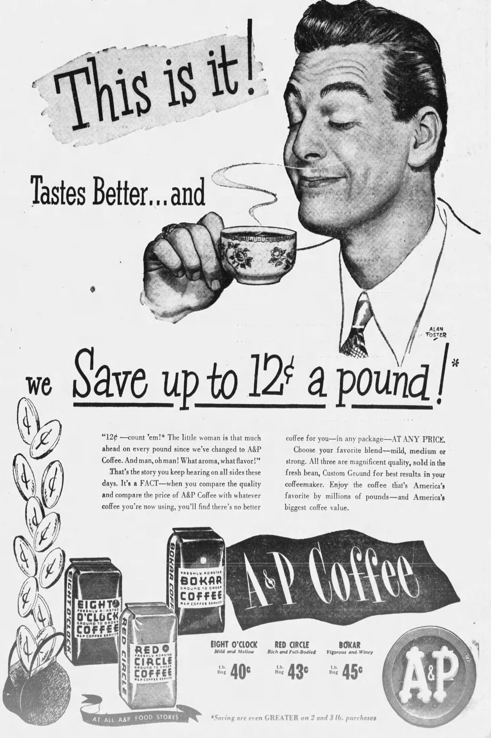 A pound of Red Circle Coffee from A&P could be found for as low as 40 cents back in 1948. DAYTON DAILY NEWS ARCHIVES