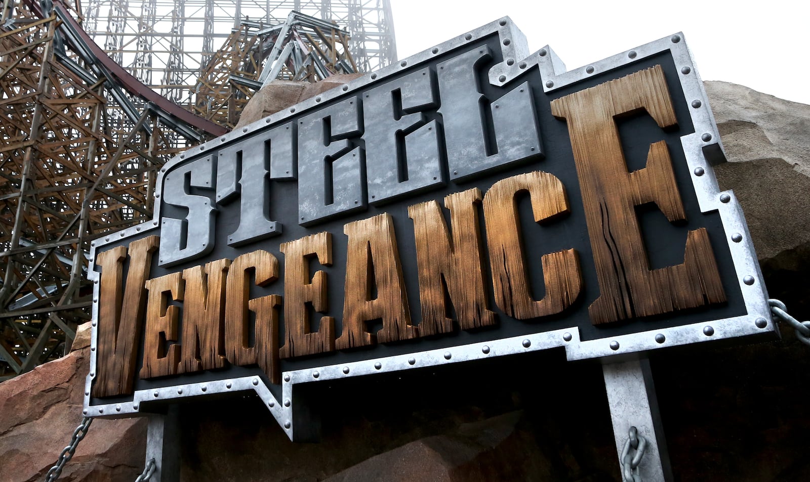 Sign for the new Steel Vengeance roller coaster at Cedar Point, Wednesday, April 25, 2018.  (Marvin Fong / The Plain Dealer)
