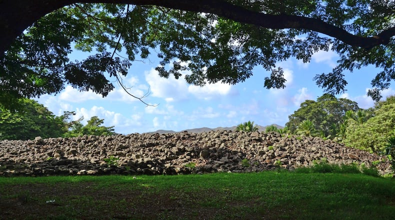 Ulupo Heiau in Kailua on windward Oahu is hard to find but rewards the intrepid traveler with a trip back in time to a place of reverence. The stone formations once stood as much as 30 feet high and provided the base for a temple. (Catharine Hamm/Los Angeles Times/TNS)