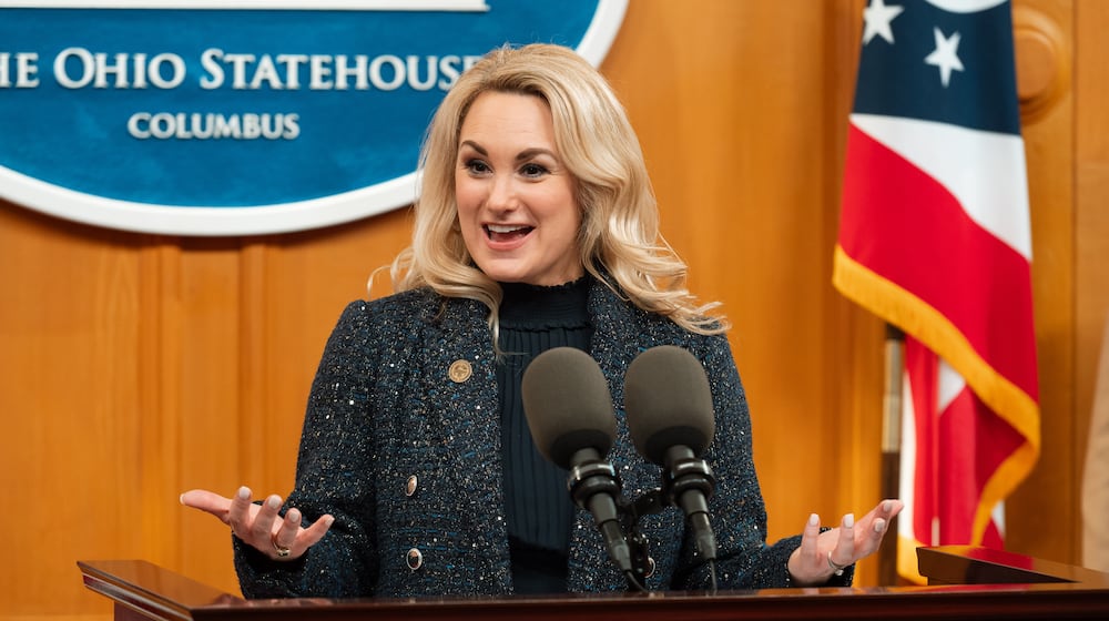 Rep. Melanie Miller, R-Ashland, delivers a press conference on March 3, 2026, unveiling a bill to create a statewide tourism discount pass. Photo provided by the House majority caucus.