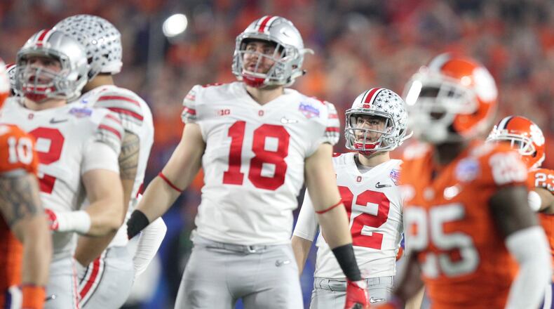 Ohio State's Tyler Durbin watches as his first 47-yard field-goal attempt sails wide in the Fiesta Bowl.