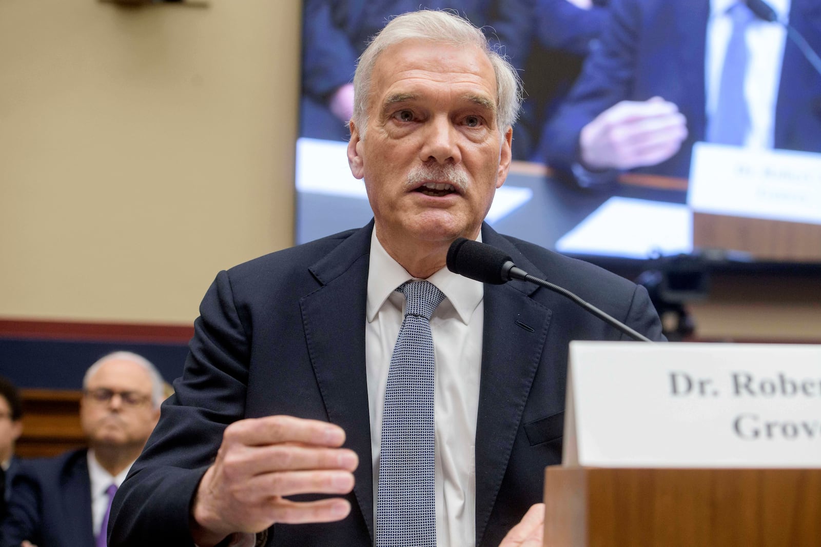 Dr. Robert M. Groves, Interim President, Georgetown University, testifies during a House Committee on Education and Workforce Committee hearing on "Antisemitism in Higher Education: Examining the Role of Faculty, Funding, and Ideology" on Capitol Hill, Tuesday, July 15, 2025, in Washington. (AP Photo/Rod Lamkey, Jr.)