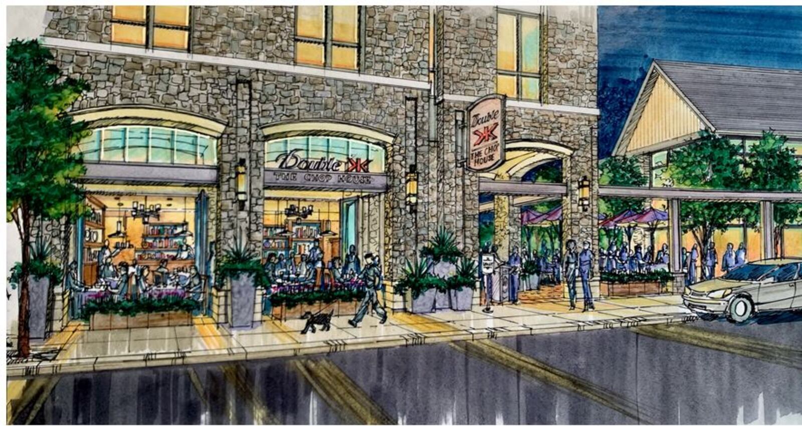 This is an artist's rendition of a restaurant that is being planned for the $256 million Easton Farms mixed-use development. CONTRIBUTED/DILLIN LLC