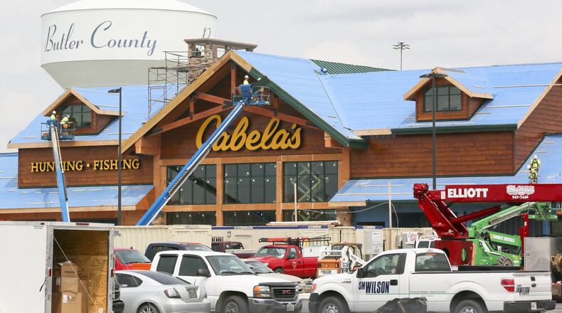 Cabela’s has placed a sign on its West Chester Twp. location scheduled to open this fall. Cabela’s new location is at 7250 Cabela Drive, which is on the corner of Liberty Way and Tylers Place Boulevard, just west of Interstate 75’s Liberty Way interchange. GREG LYNCH / STAFF