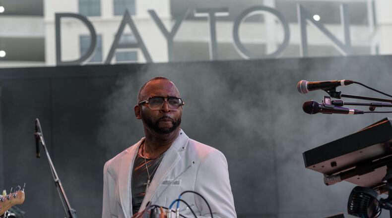 Deron Bell of Deron Bell Band performs at the 2023 Dayton Funk Festival at Levitt Pavilion. TOM GILLIAM / CONTRIBUTING PHOTOGRAPHER