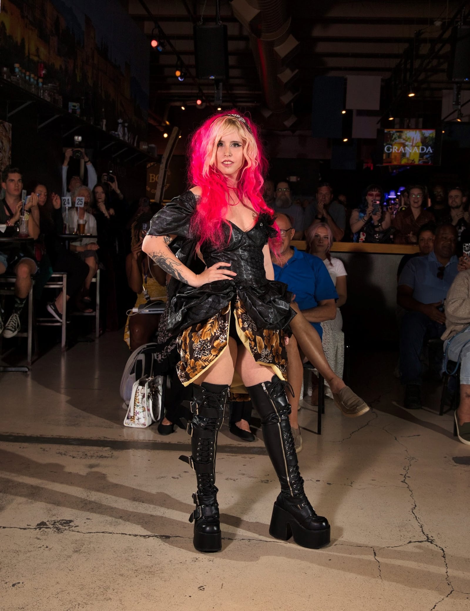 Model Everest Universe shows off Jacobee Buchanan's look at Project Clash — a 10-hour marathon sewing competition on Sept. 27 at Bar Granada in Dayton (PHOTO COURTESY: ERNIE MUELLER).