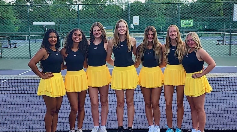 All seven of the Centerville Elks advanced to the Division I Southwest District Tournament (L to R) Marisa Edwards, Eve Alappatt, Reese Davis, Sasha Riley, Hazel Rindler, Elise Hedrick, Emma Morr) - CONTRIBUTED