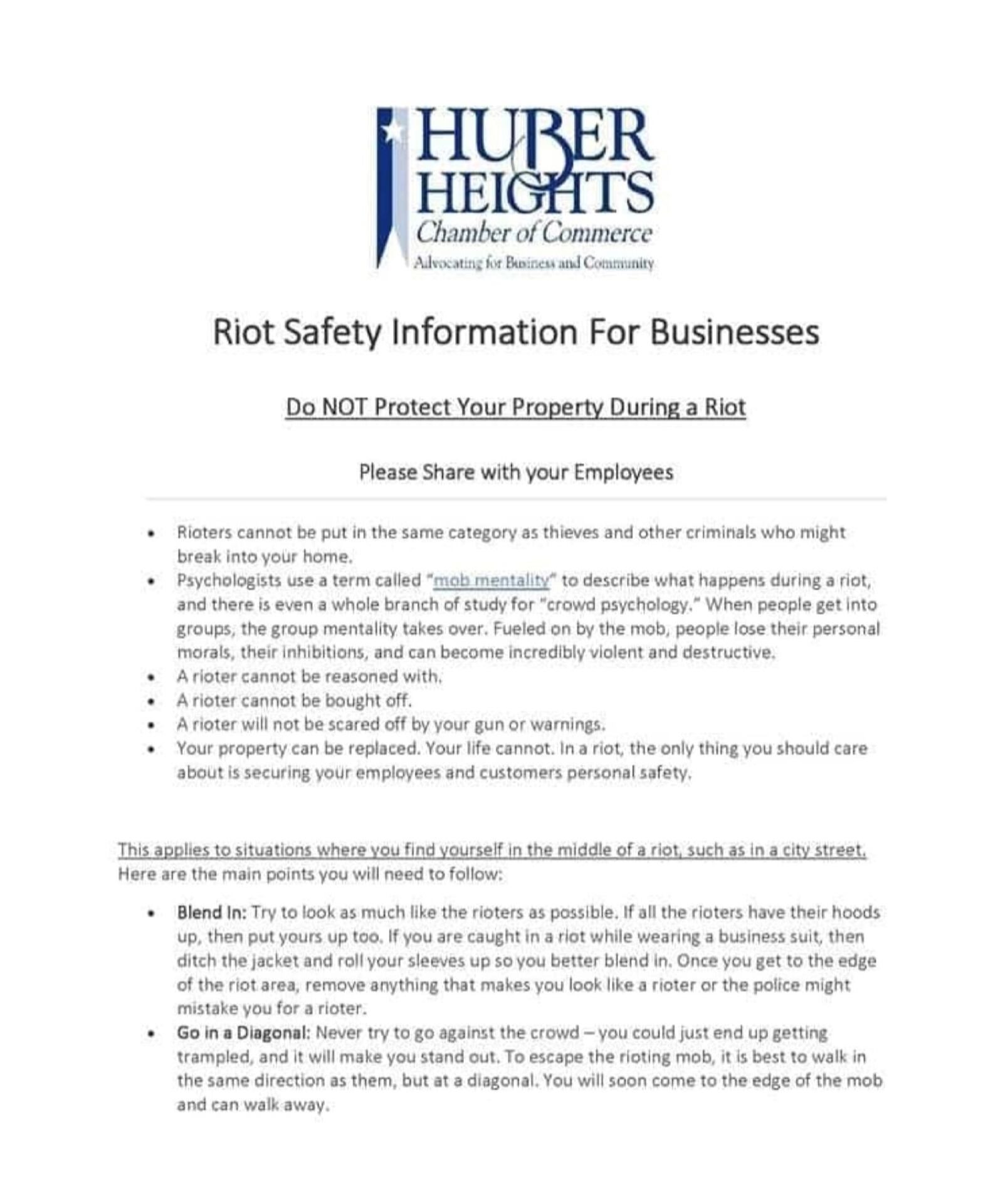 The Huber Heights Chamber of Commerce put out this statement before the BLM protest in June.