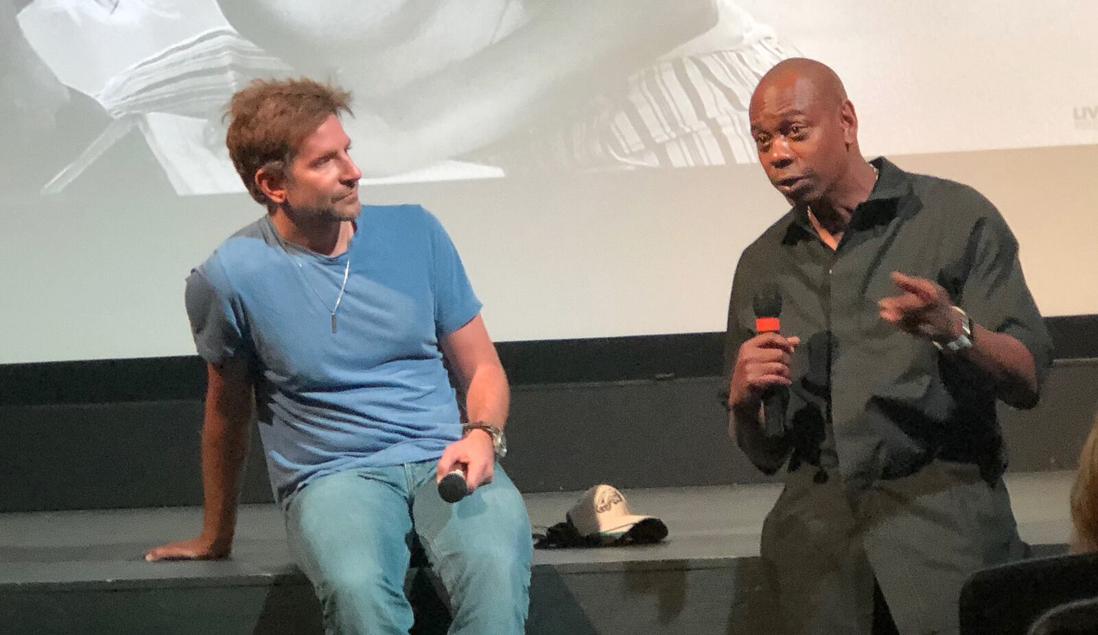 Bradley Cooper and Dave Chappelle spoke at the Little Art Theater in Yellow Springs Friday after a screening of 'A Star is Born." AMELIA ROBINSON / STAFF