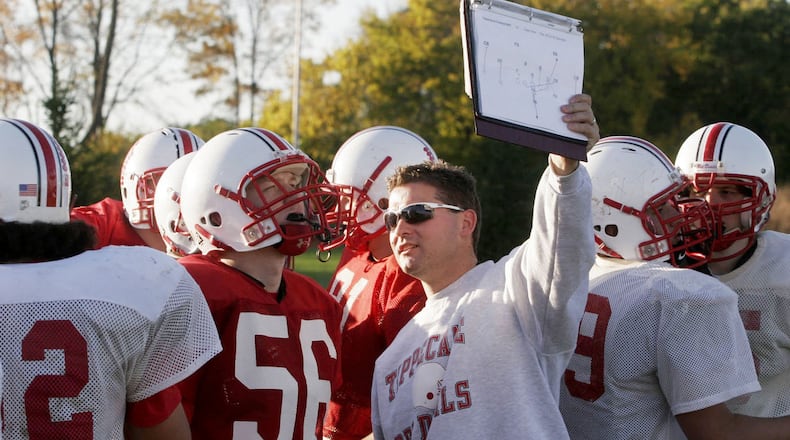Tippecanoe head coach Matt Burgbacher began his coaching career as a Tipp assistant on his father Charlie Burgbacher’s staff. FILE