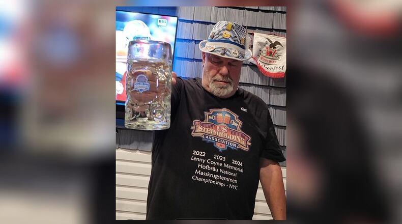 Kim Planert, 70, of Oxford, hopes to win his fourth state steinholding championship Oct 12. in Cincinnati. SUBMITTED PHOTO