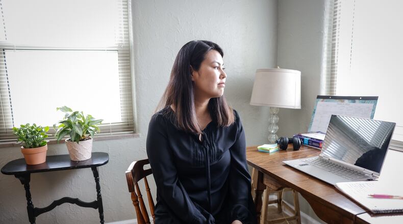 Selin Hussain Zada at refugee from Afghanistan, moved into her apartment in Kettering around a month ago. Zada has two collage degrees and is looking forward to a great life in Dayton. JIM NOELKER/STAFF