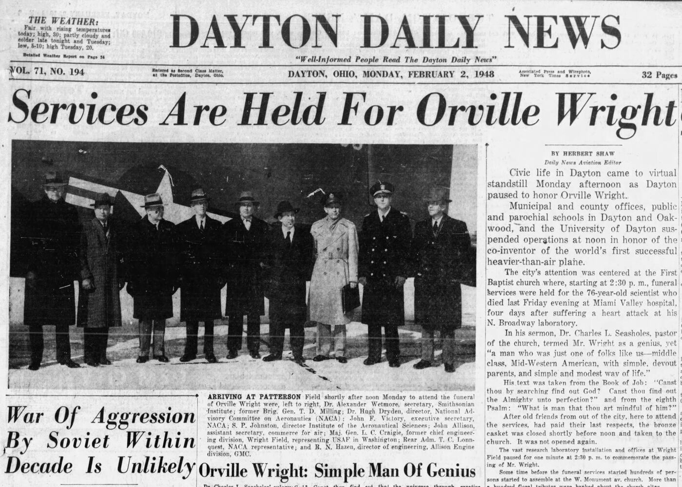 Orville Wright funeral