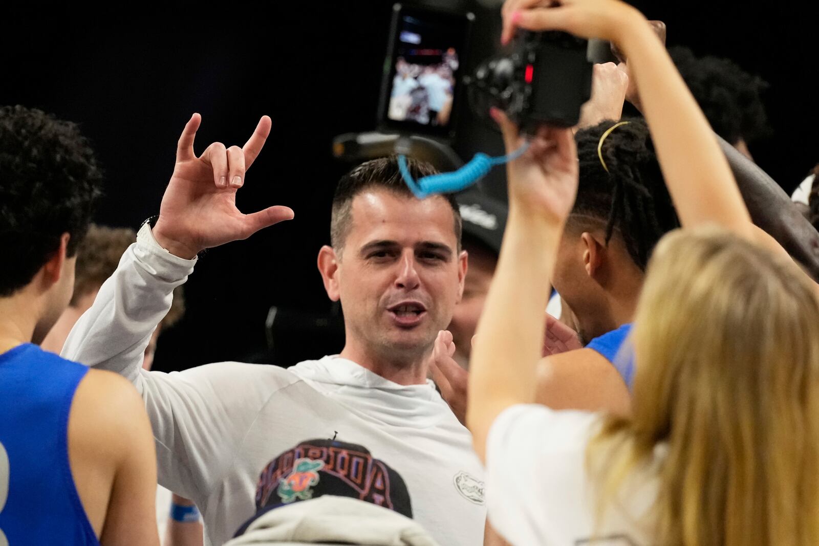 Florida head coach Todd Golden poses during practice at the Final Four of the NCAA college basketball tournament, Friday, April 4, 2025, in San Antonio. (AP Photo/Brynn Anderson )