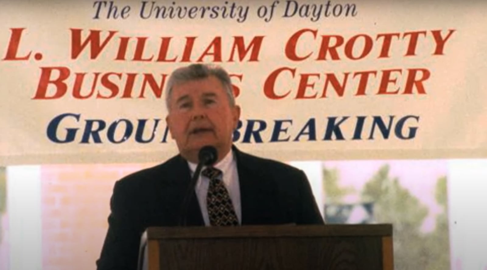 L. William "Bill" Crotty at the groundbreaking ceremony for what would become the  L. William Crotty Center for Entrepreneurial Leadership. COURTESY OF THE UNIVERSITY OF DAYTON