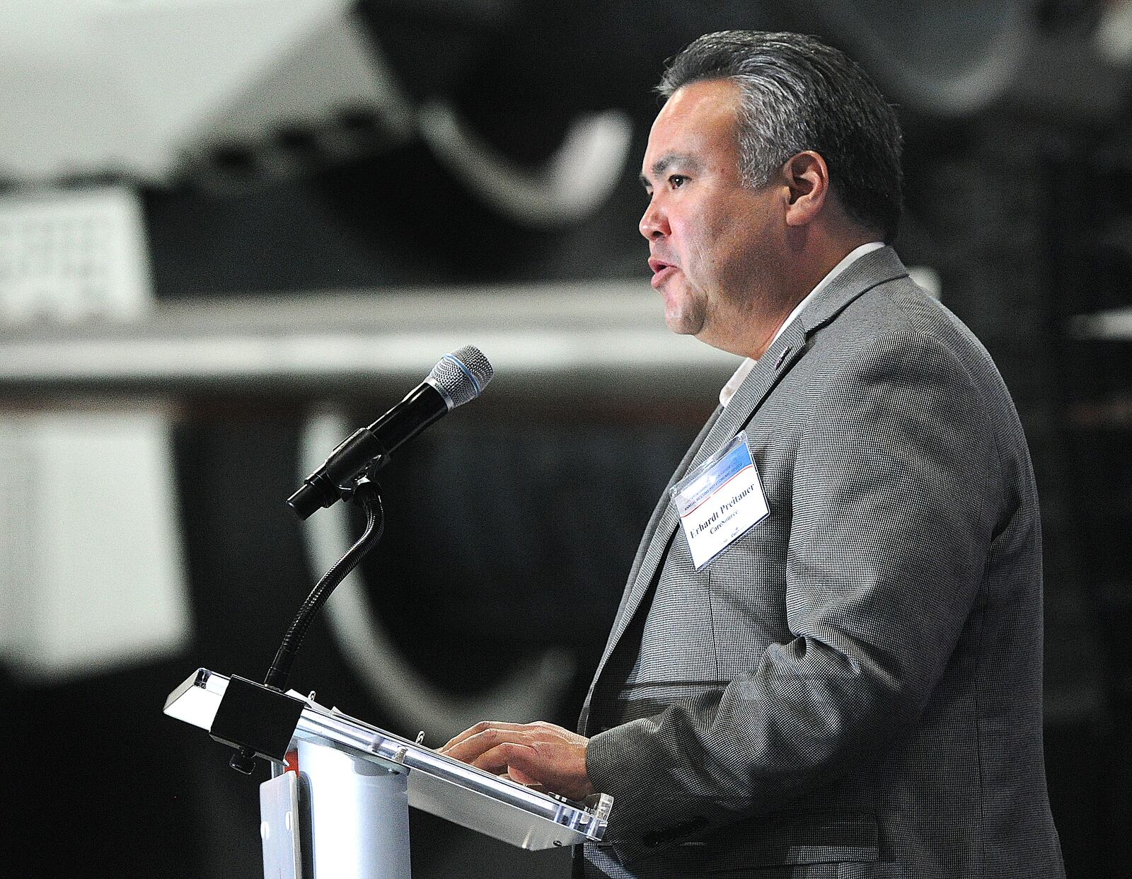 Erhardt Preitauer, president and CEO of CareSource, was one of the  speakers at the Dayton Development Coalition's annual meeting Wednesday, Feb. 7, 2024. The event was held at the National Museum of the U. S. Air Force. MARSHALL GORBY\STAFF
