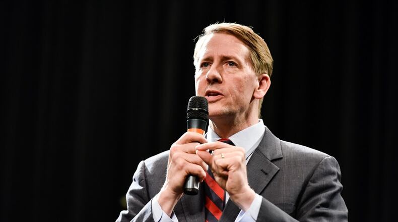 Former Ohio Attorney General Richard Cordray answers a question during The Journal-News and WLWT-TV sponsored Ohio Democratic Party sanctioned debate for governor candidates hosted by Miami University Regionals Tuesday, April 10 at Finkelman Auditorium on the campus of Miami University Middletown. Former Ohio Supreme Court Justice Bill O’Neill, Ohio Senator Joe Schiavoni and former congressman Dennis Kucinich were also in attendance. NICK GRAHAM/JOURNAL-NEWS Photo: Nick Graham