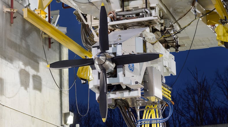A GE Aviation test of an electric motor/generator-driven propeller at a test site in Peebles, Ohio.