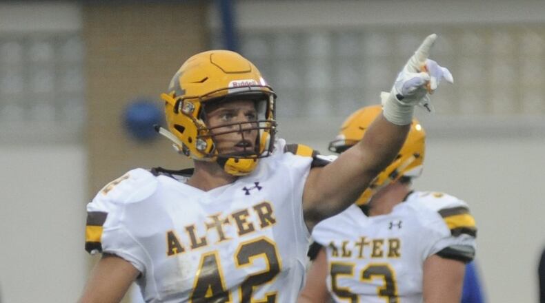Alter’s David Rueth scored on a 69-yard punt return against Fairmont in Week 1 at Kettering’s Roush Stadium. MARC PENDLETON / STAFF