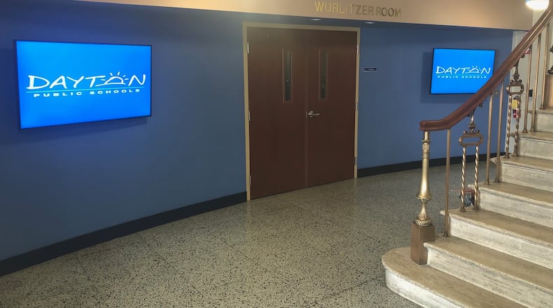 The school board meeting room at Dayton Public Schools' new headquarters is named the Wurlitzer Room. It is in the northernmost building of the three-building complex, a structure built in 1926 and originally called the Wurlitzer Building. JEREMY P. KELLEY / STAFF