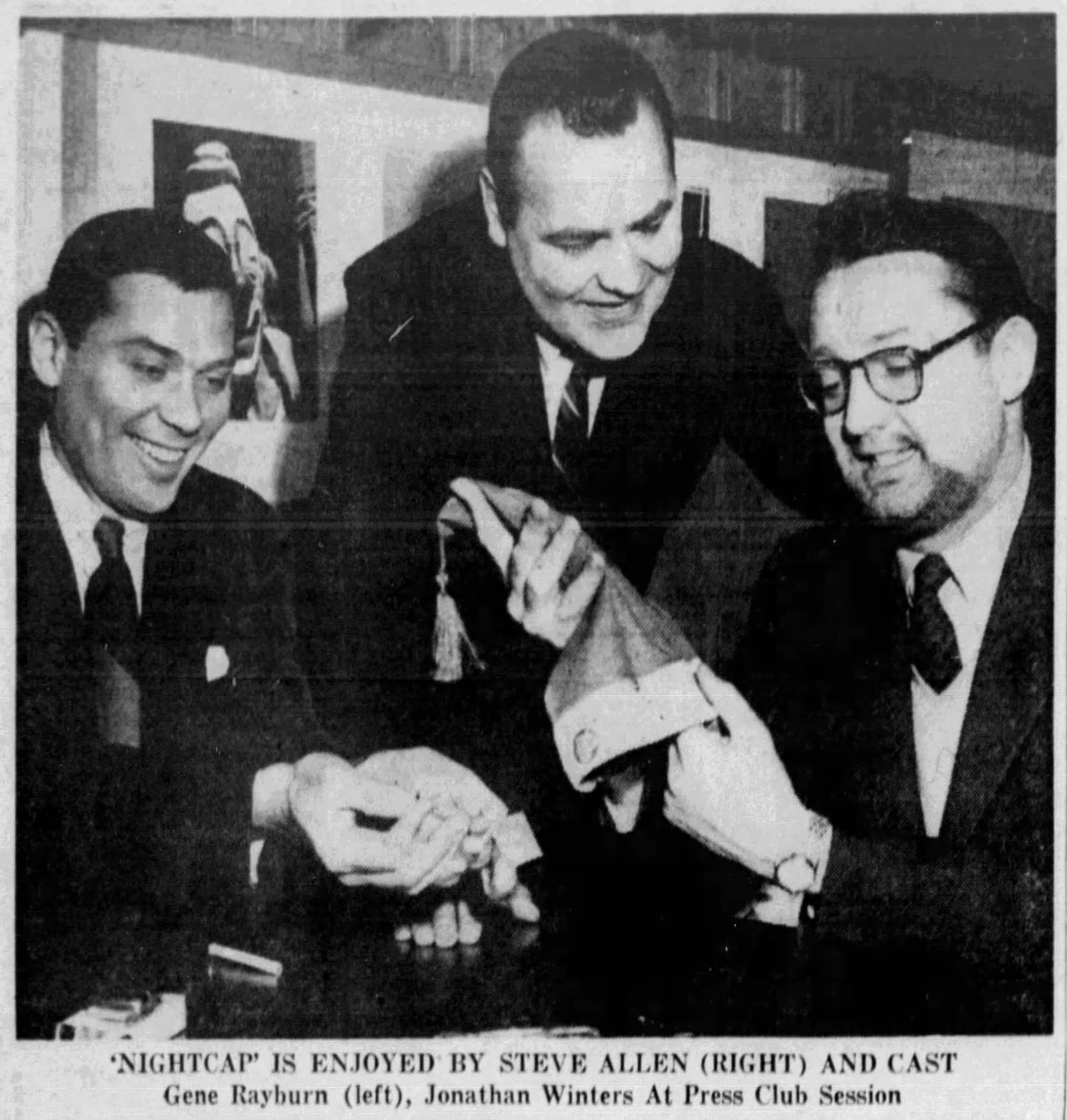 Gene Rayburn, Jonathan Winters and Tonight Show host Steve Allen. The show taped an episode at the NCR Auditorium in 1955. DAYTON DAILY NEWS ARCHIVES
